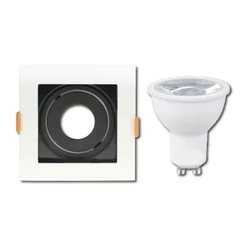 Kit 5/10 Spot Recuado Preto e Branco mais lampada Dicroica 7w Mr16 com Soquete gu10 Emb Quadrado
