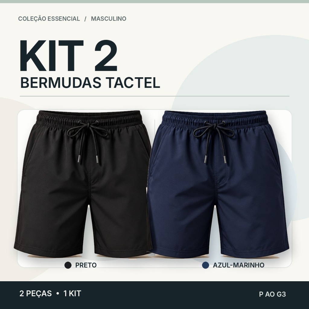Kit 2 Shorts Bermuda Masculina Tactel Elastano Confortável