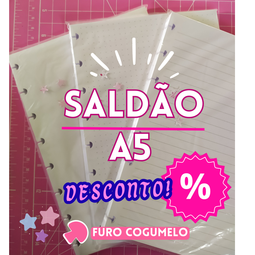 SALDÃO Refil de Folhas Caderno Inteligente A5- 8 furos/ Caderno de Discos - Linhas papel Offset 90g-promoção-desconto