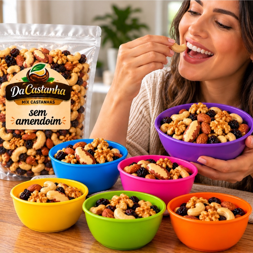 Mix Castanhas *SEM AMENDOIM* 1,5 Kg + BRINDE - Pará, Caju, Amêndoas, Nozes, Uva Passas Preta/Branca — imagem 2 de 2