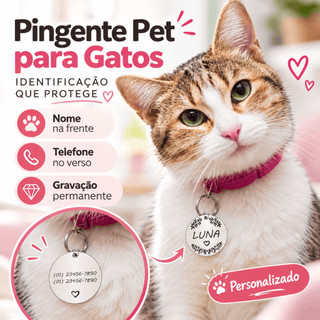 Placa de Identificação Pet Plaquinha Pingente Cachorro Cão Gato Inox personalizado