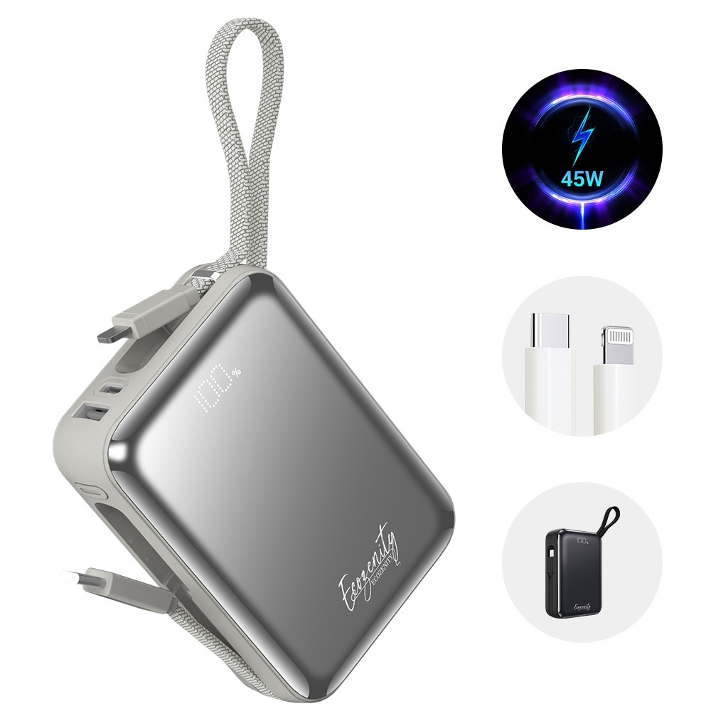 ECOZENITY powerbank 20000MAH 45W Carregamento rápido com dois tipos de cabos e tela LED