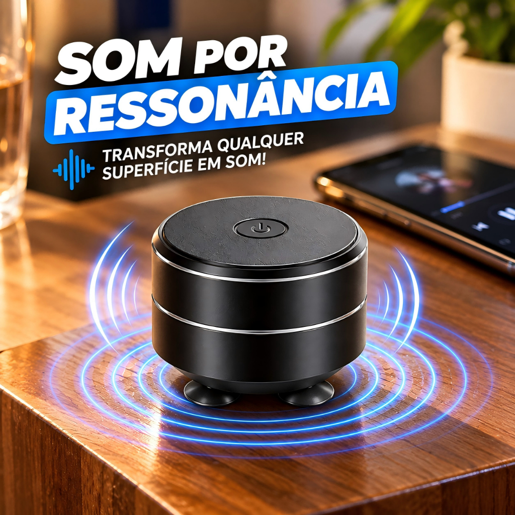 Mini Caixa de Som por Ressonância Bluetooth 5.3 RS-02 TWS Portátil 3W com 4 Ventosas, Bateria 400mAh e USB-C