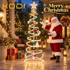 Árvore de Natal Dobrável 1,8m com LED, Papai Noel, Bengala e Enfeites Suspensos para Decoração