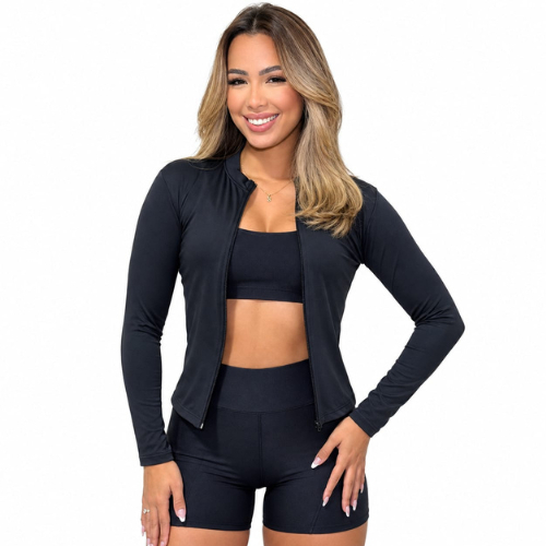 Cardigan Casaquinho  Com Ziper Academia Feminino Casaco Proteção UV Leve