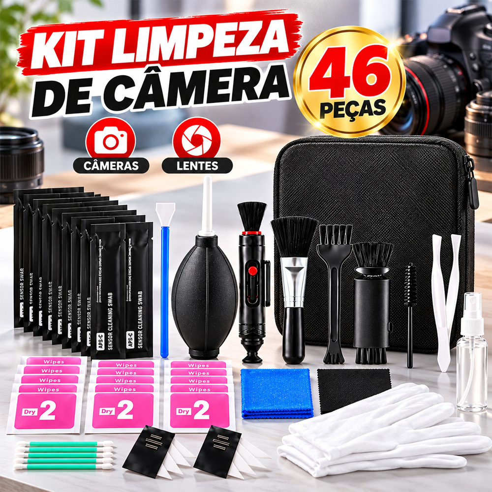Kit 46 Peças Limpeza de Câmera Profissional para Lente Sensor DSLR Acessórios Fotográficos