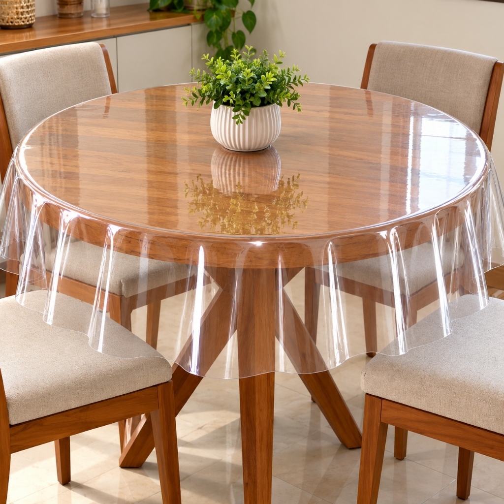 Toalha de Mesa Redonda Estampada ou Toalha de Mesa Redonda transparente Decorativa para Cozinha e Sala de Jantar 1,40cm