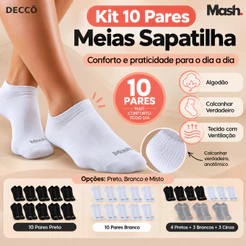 Kit Com 10 Pares De Meias Soquete Sapatinha Mash Feminina E Masculina Unissex Cores Básicas