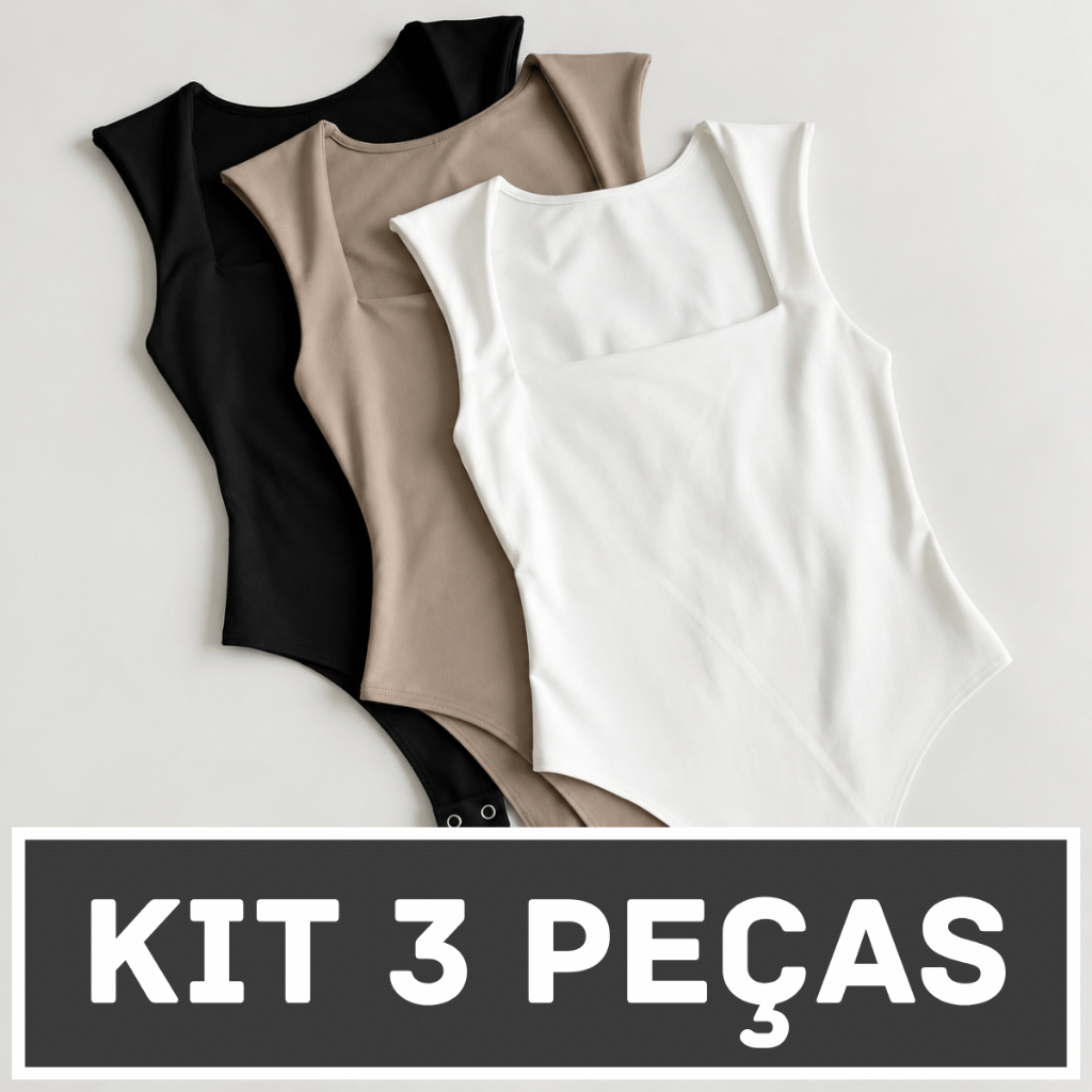 Kit Body Bori Feminino Madri Regata Decote Quadrado Alças Grossas Básico Estiloso
