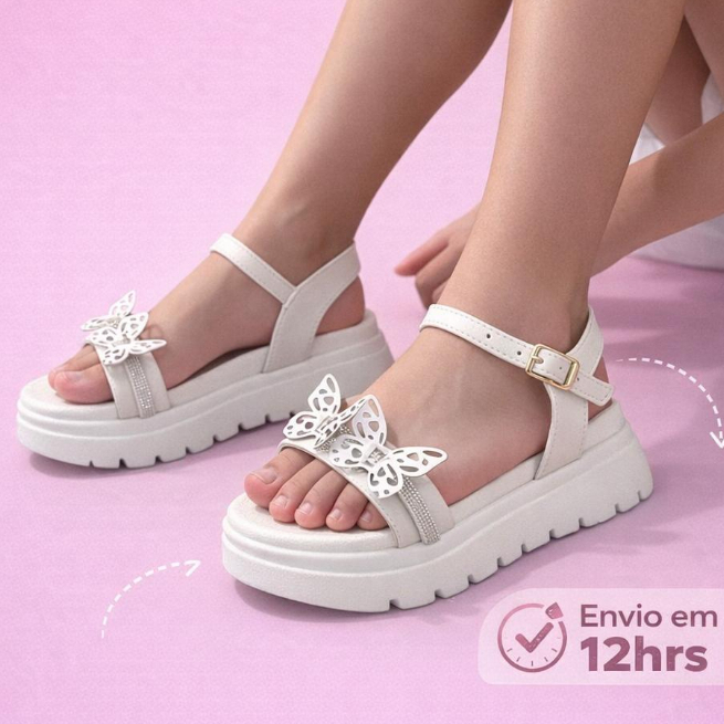 Sandália Infantil Feminina Borboleta Plataforma Leve Confortável Antiderrapante Ajustável Moda Verão Promoção
