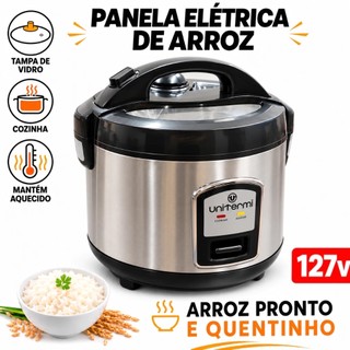 Panela de Arroz Elétrica Aço Inox Antiaderente 6 Xícaras UNITERMI 110/127V Prática Compacta