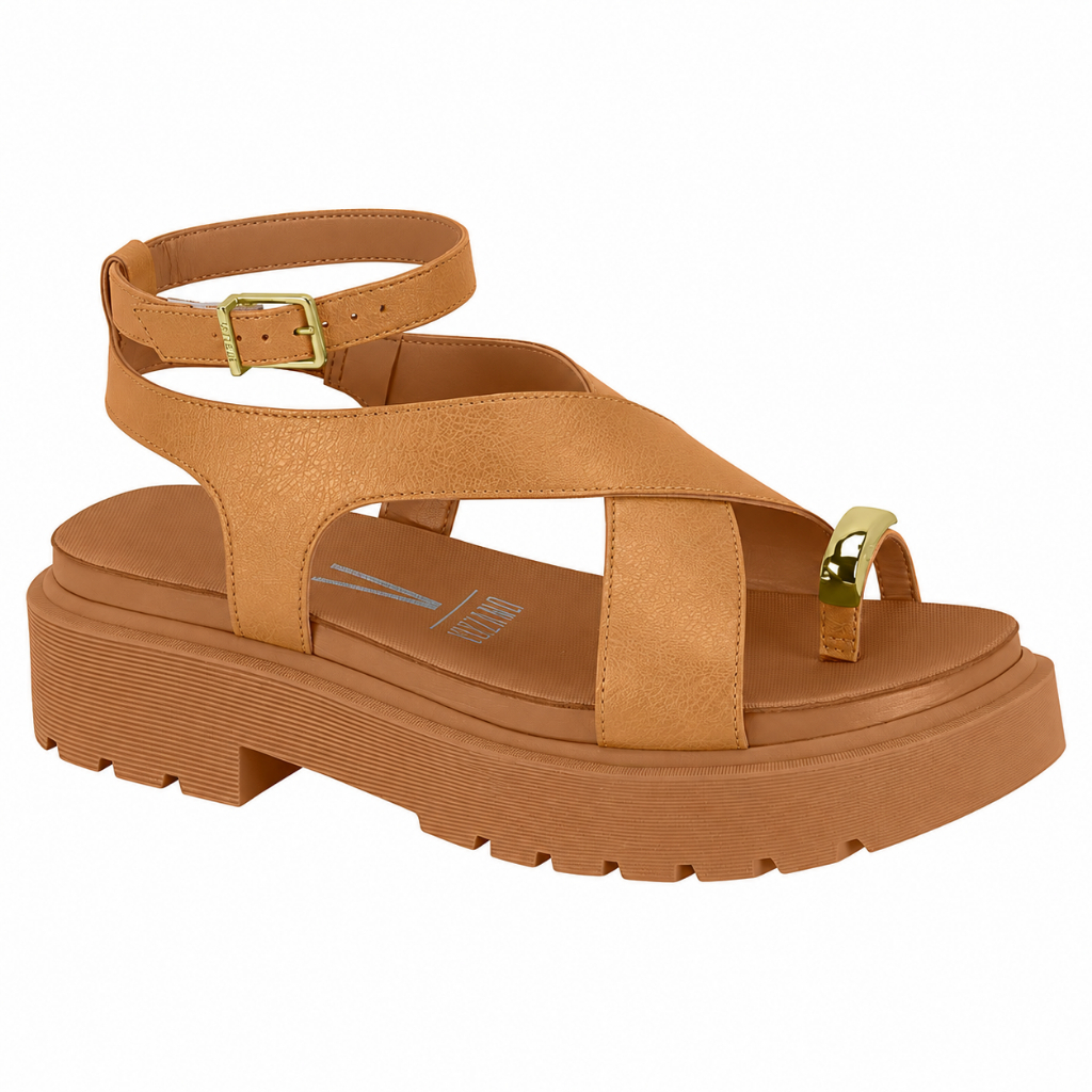 Sandália Vizzano Feminina Plataforma Tratorada Flatform Dedo Confortável Casual Fivela Original