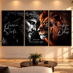 Quadro Decorativo Salmo 23:1 Arte Jesus Leão de Judá Religioso Nunca Foi Sorte Sempre Foi Deus