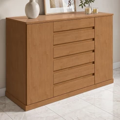 Cômoda Vedra 7 Gavetas 2 Portas Amêndoa Clean