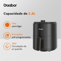 Gaabor 220V Air Fryer 2,8L 800W 360° Ar Quente Timer 60 Min 200°C Antiaderente Sem BPA 8 Menus AF-35M02A