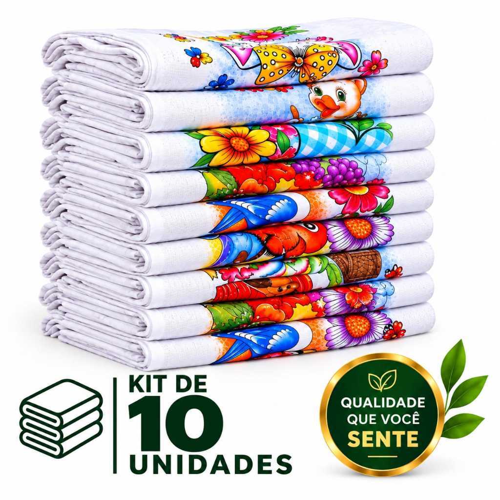 Kit 10 Panos de Prato Grandes de Algodão 45x75cm com Excelente Absorção