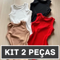Kit 2 Body Canelado Feminino Atena Regata Premium Anarruga