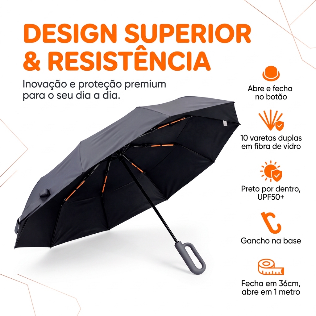 Guarda Chuva Automático com Alça Dobrável 10 Varetas Reforçado Proteção UV Portátil Cabe na Bolsa — imagem 2 de 2