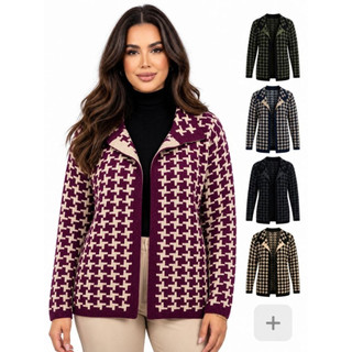 Casaquinho Feminino Plus Size Pied Poule Inverno Casaco Feminino Plus Size Elegante