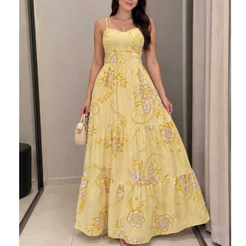 Vestido Femenino Longo Três Marias De Alcinha-Soltinho,Forrado E Fresquinho Para O Verão