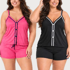 Kit 2 Baby Doll de Alça Botão Plus Size