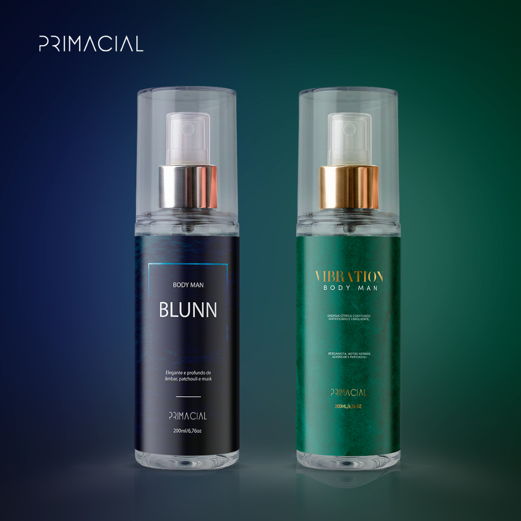KIT COM 2 BODY SPLASH MASCULINO VIBRATION + BLUNN 200ML - PRIMACIAL CÍTRICO FRESCO