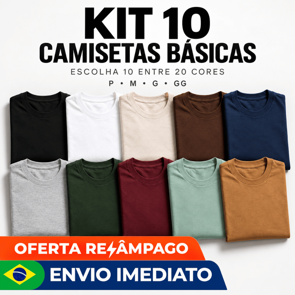 Kit 10 Camiseta Masculina Básica Lisa 100% Algodão Premium regular Camisa Atacado Direto da Fábrica