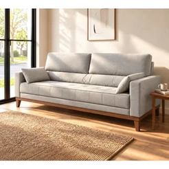 Sofá 4 Lugares Blazer com Revestimento em Linho e 2 Almofadas Decorativas Linoforte