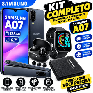 Celular Samsung Galaxy A07 128GB + Power Bank 10000mAh + Fone Bluetooth + Smartwatch
