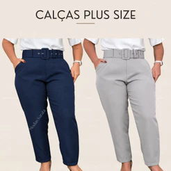 Calça Social Feminina Alfaiataria Plus Size Corte Reto Com Cinto Luxo 006