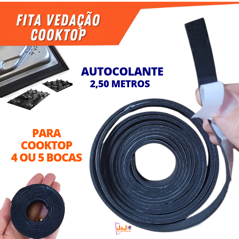 Fita Adesiva de Espuma Espandida Vedação Cooktop Auto Colante Rolo 2,50m 4 ou 5 bocas vedação rápida