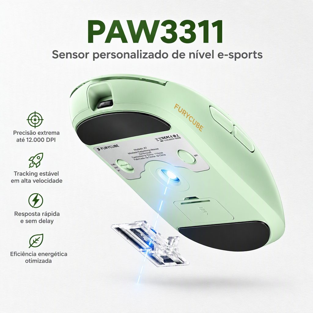 FURYCUBE R7 Wireless Mouse BT 2.4g PAW3311 22000DPI 500mAh 63g Ergonômico Software Jogos Escritório pc laptop win mac — imagem 2 de 2