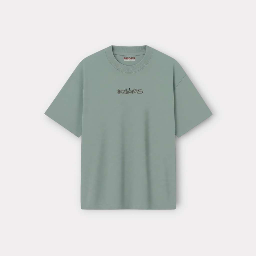 RODES MEN Camiseta Oversized Logo Central Bordada Preto Minimalista Streetwear