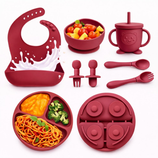 Talheres e Acessórios De Alimentação Infantil Em Silicone Com Babador, Colher Garfo e Ventosa Kit 10 em Oferta na Shopee