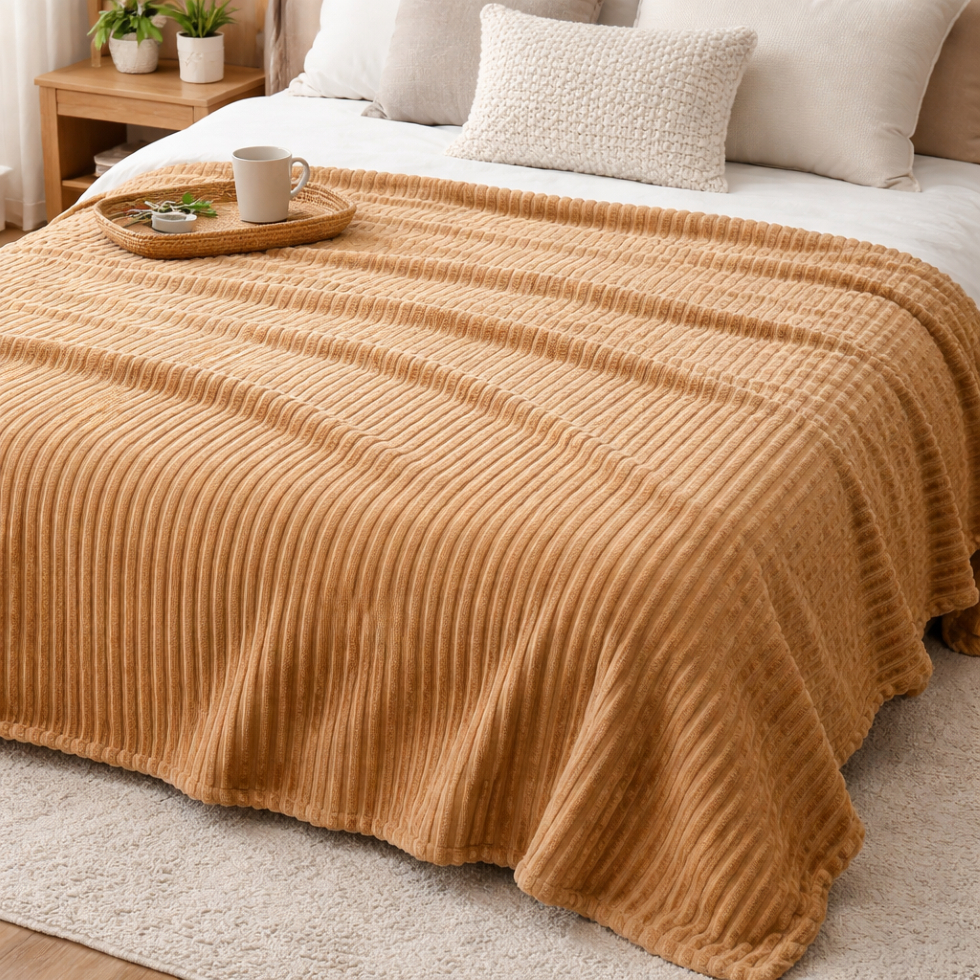 Cobertor Manta Casal Aveludada Canelada Confortável em Oferta na Shopee