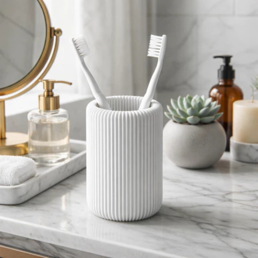 Porta Escova de Dente Decorativo – Suporte Moderno para Banheiro
