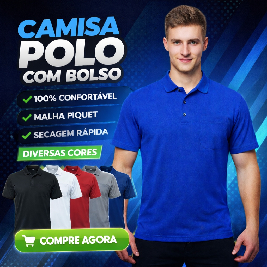 Camisa Polo Masculina Piquet - Estilo Clássico com Bolso