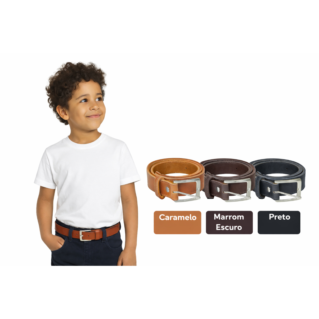 Cinto social infantil  menino masculino de couro sintético fivela prata 77 a 90 cm comprimento em Oferta na Shopee
