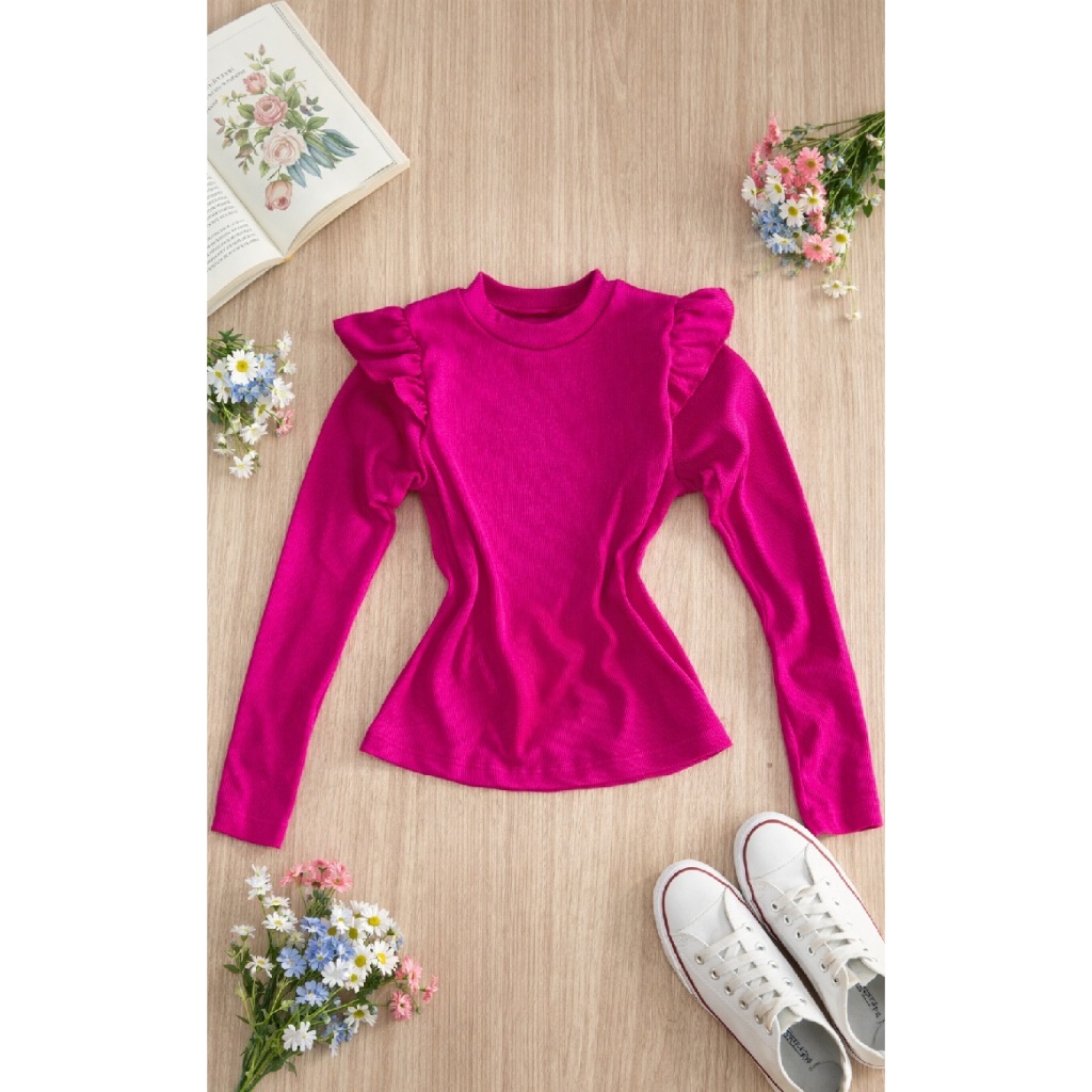 Blusa Infantil Anarruga Blusa de Manga Longa Com Frufru (Binf508)