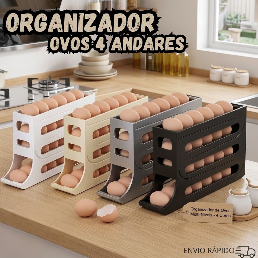 Imagem Organizador de Ovos 4 Andares Rolante para 30 Unidades Dispenser para Geladeira
