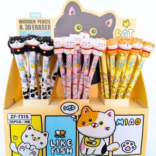 Lápis com Ponteira Borracha 3D Gatinho / Gato / Cat / Lápis Borracha / Papelaria Fofa