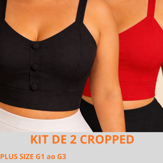 Kit com 2 Unidades Blusa Cropped Plus Size com Bojo Alça Fina 3 Botões Frontais  G1 ao G3 em Oferta na Shopee