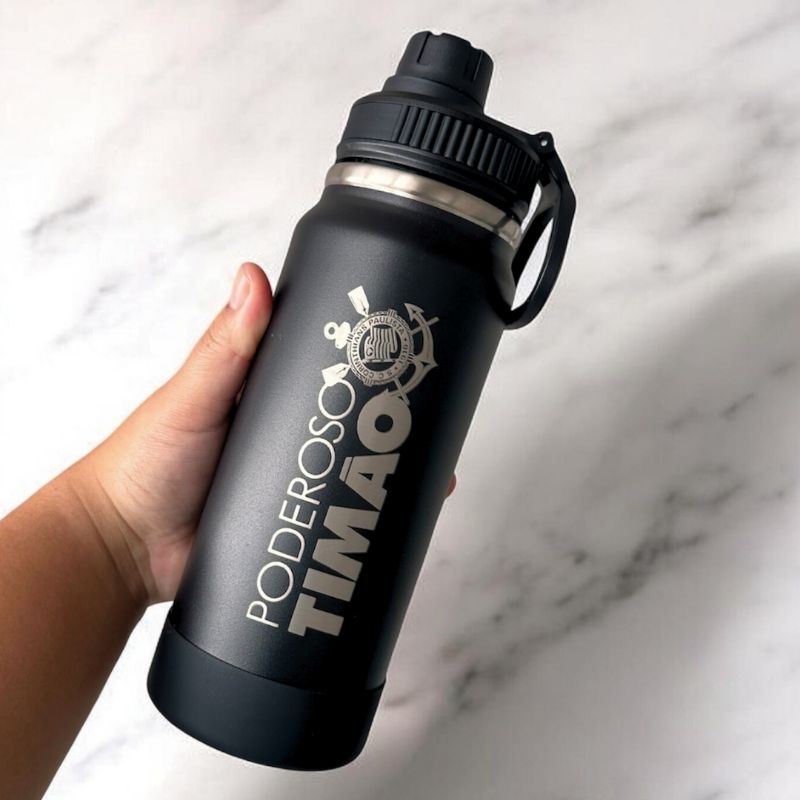 Garrafa térmica 600 ML Personalizada/ com base de silicone antiaderente/ filtro inox/ tampa anti vazamento alça flexível