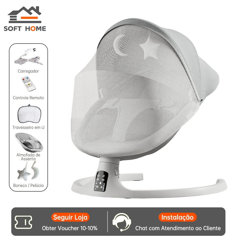 SOFTHOME Balanço Elétrico para Bebê com Música, Controle Remoto e Mosquiteiro - Cadeira de Balanço 5 em 1