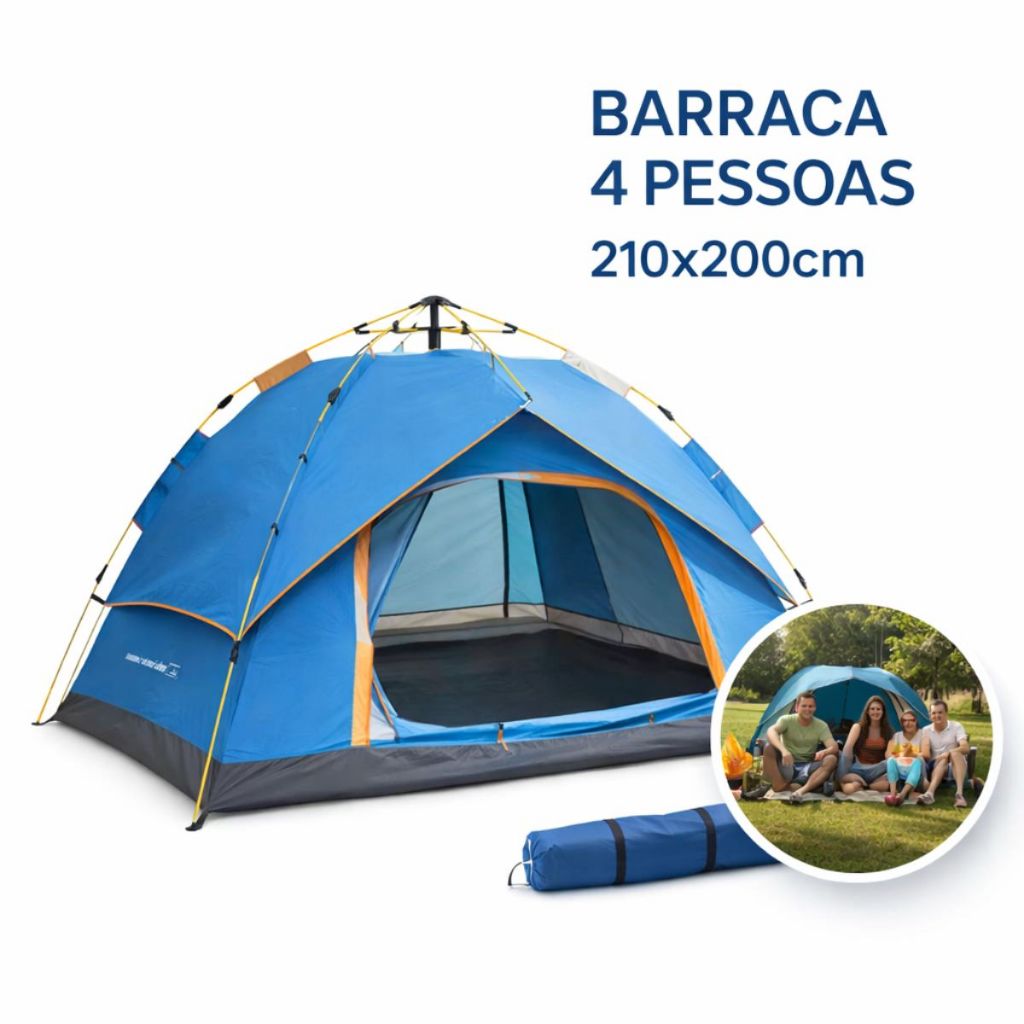 Barraca Dome 4 Pessoas Camping Praia Grande 210x200x120cm Familiar Espaçosa Com Bolsa Transporte