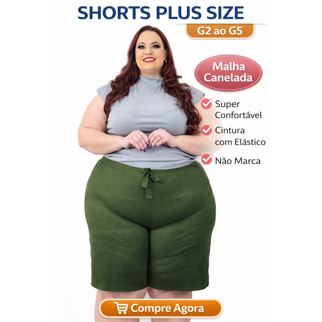 Bermuda Plus Size G2 ao G5 Malha Canelada Premium – Cintura com Elástico, Não Marca, Super Confortável