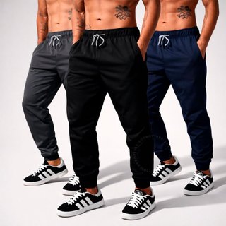Kit 3 Calça Jogger Masculina Tactel com Elastano Academia Treino Fitness Slim Dry Fit Esportiva Leve