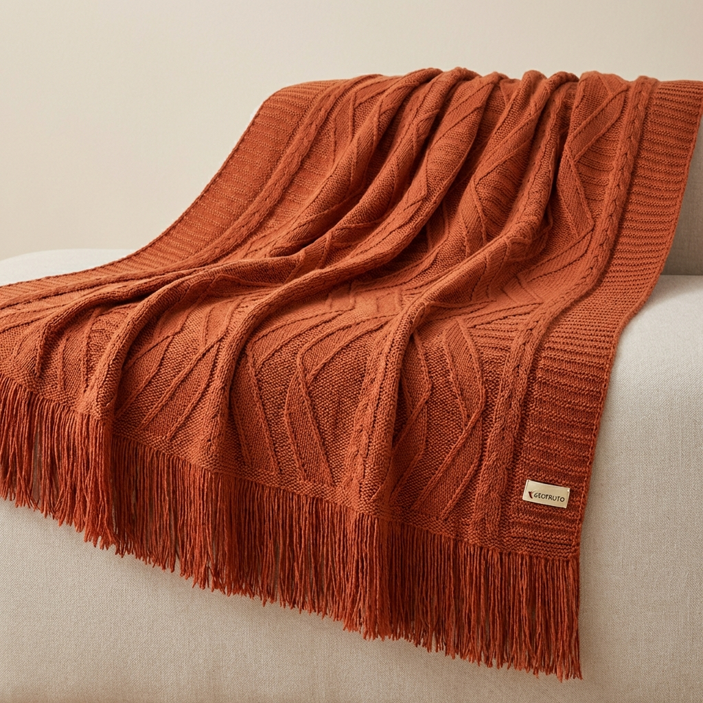 Manta de Tricô Para Sofá Poltrona Cobertor Cama Franjas 150x90cm Usufruto Decoração Sala H01