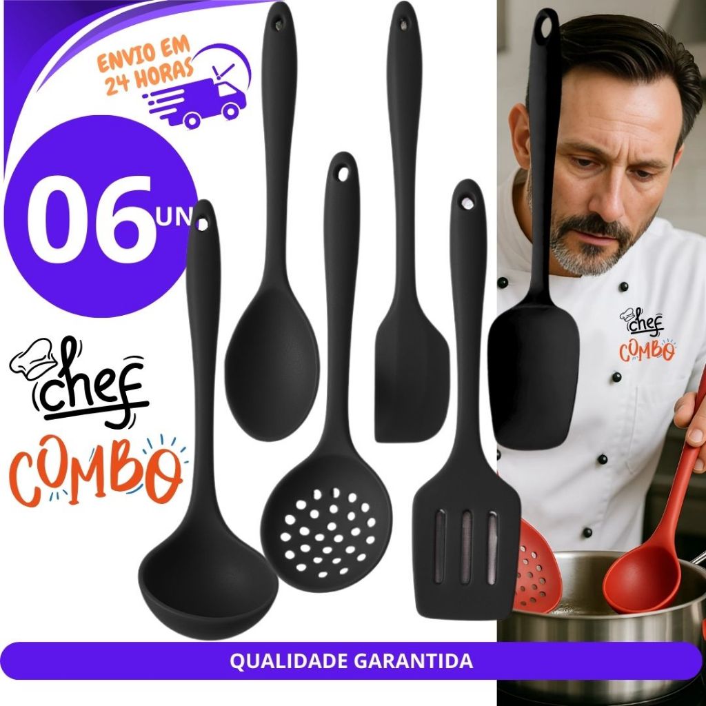 Kit6/5 ou 3un Silicone Linha Premium Concha Colher Escumadeira Esp Vazada ESP Pão duro,ESP Ret