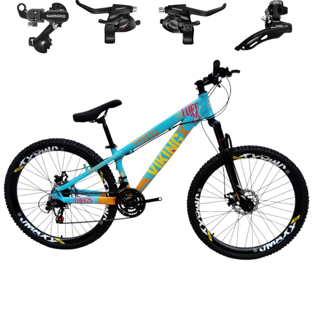 Bicicleta Viking 26 Tuff 25 A-26 P/Grau 24 Velociades Shimano Freio a Disco Suspensão